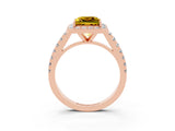 Rose gold Princess Cut Halo Diamond Ring with Pavé Band and Three-Prong Setting_3