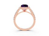 Rose gold Princess Cut Halo Diamond Ring with Pavé Band and Three-Prong Setting_3