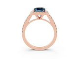Rose gold Princess Cut Halo Diamond Ring with Pavé Band and Three-Prong Setting_3
