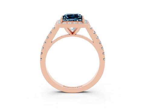 Rose gold Princess Cut Halo Diamond Ring with Pavé Band and Three-Prong Setting_3