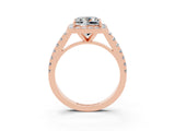 Rose gold Princess Cut Halo Diamond Ring with Pavé Band and Three-Prong Setting_3