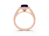 Rose gold Princess Cut Halo Diamond Ring with Pavé Band and Three-Prong Setting_3
