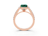 Rose gold Princess Cut Halo Diamond Ring with Pavé Band and Three-Prong Setting_3