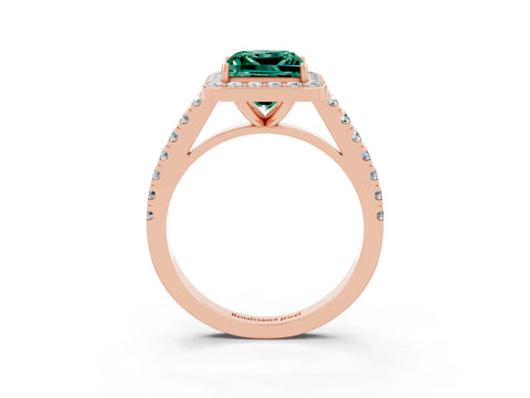 Rose gold Princess Cut Halo Diamond Ring with Pavé Band and Three-Prong Setting_3