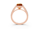Rose gold Princess Cut Halo Diamond Ring with Pavé Band and Three-Prong Setting_3
