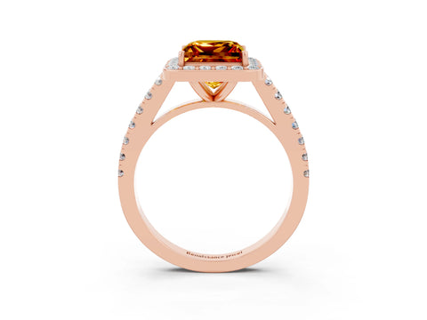 Rose gold Princess Cut Halo Diamond Ring with Pavé Band and Three-Prong Setting_3