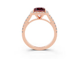 Rose gold Princess Cut Halo Diamond Ring with Pavé Band and Three-Prong Setting_3