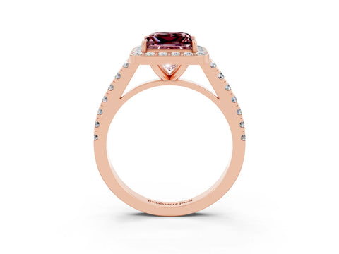 Rose gold Princess Cut Halo Diamond Ring with Pavé Band and Three-Prong Setting_3