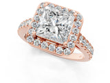 Rose gold Princess Cut Halo Diamond Ring with Pavé Band and Three-Prong Setting_4