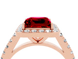 Rose gold Princess Cut Halo Diamond Ring with Pavé Band and Three-Prong Setting_4