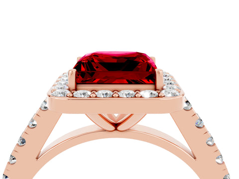 Rose gold Princess Cut Halo Diamond Ring with Pavé Band and Three-Prong Setting_4