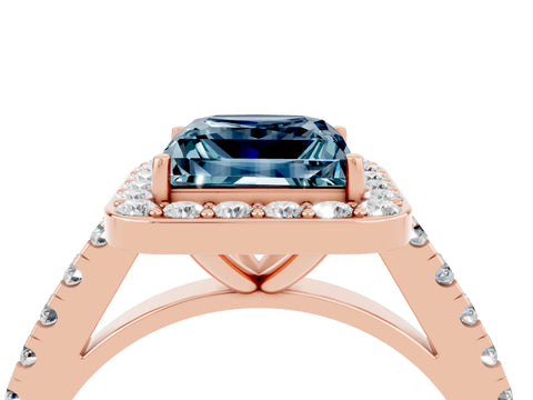 Rose gold Princess Cut Halo Diamond Ring with Pavé Band and Three-Prong Setting_4