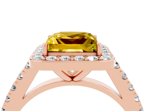 Rose gold Princess Cut Halo Diamond Ring with Pavé Band and Three-Prong Setting_4