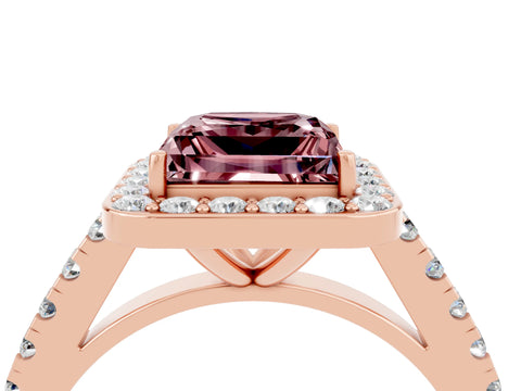 Rose gold Princess Cut Halo Diamond Ring with Pavé Band and Three-Prong Setting_4