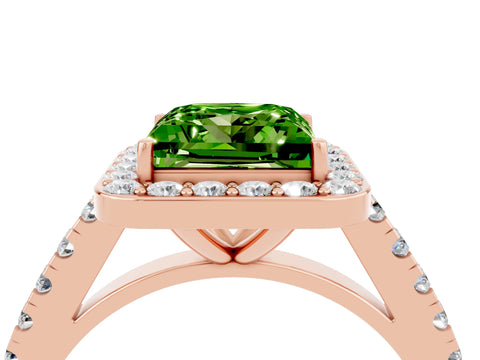 Rose gold Princess Cut Halo Diamond Ring with Pavé Band and Three-Prong Setting_4