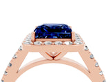 Rose gold Princess Cut Halo Diamond Ring with Pavé Band and Three-Prong Setting_4