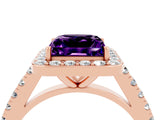 Rose gold Princess Cut Halo Diamond Ring with Pavé Band and Three-Prong Setting_4