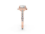 Rose gold Princess Cut Halo Diamond Ring with Pavé Band and Three-Prong Setting_5