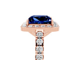 Rose gold Princess Cut Halo Diamond Ring with Pavé Band and Three-Prong Setting_5