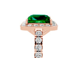 Rose gold Princess Cut Halo Diamond Ring with Pavé Band and Three-Prong Setting_5