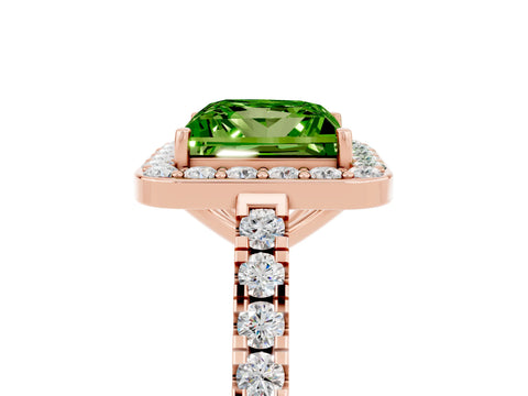 Rose gold Princess Cut Halo Diamond Ring with Pavé Band and Three-Prong Setting_5