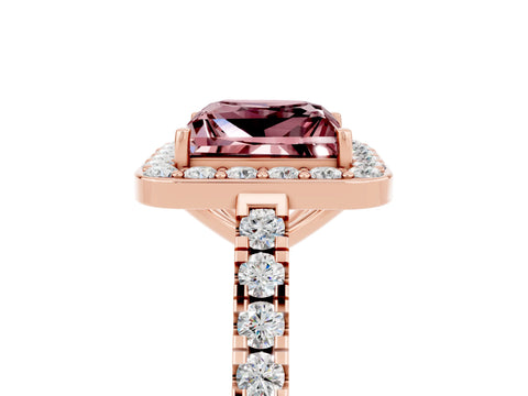 Rose gold Princess Cut Halo Diamond Ring with Pavé Band and Three-Prong Setting_5