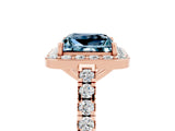 Rose gold Princess Cut Halo Diamond Ring with Pavé Band and Three-Prong Setting_5