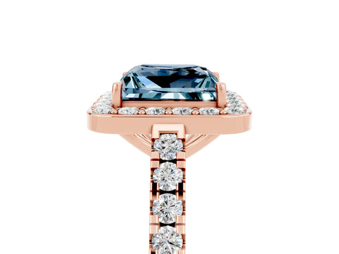 Rose gold Princess Cut Halo Diamond Ring with Pavé Band and Three-Prong Setting_5