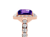 Rose gold Princess Cut Halo Diamond Ring with Pavé Band and Three-Prong Setting_5