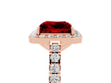 Rose gold Princess Cut Halo Diamond Ring with Pavé Band and Three-Prong Setting_5