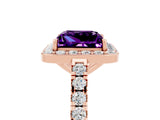 Rose gold Princess Cut Halo Diamond Ring with Pavé Band and Three-Prong Setting_5