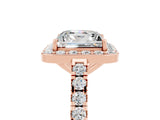 Rose gold Princess Cut Halo Diamond Ring with Pavé Band and Three-Prong Setting_5
