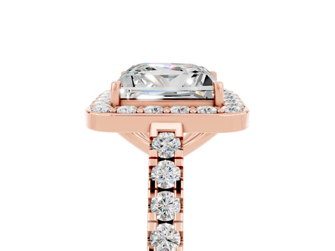 Rose gold Princess Cut Halo Diamond Ring with Pavé Band and Three-Prong Setting_5