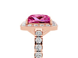 Rose gold Princess Cut Halo Diamond Ring with Pavé Band and Three-Prong Setting_5