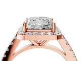 Rose gold Princess Cut Halo Diamond Ring with Pavé Band and Three-Prong Setting_7