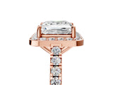 Rose gold Princess Cut Halo Diamond Ring with Pavé Band and Three-Prong Setting_8