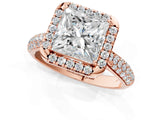 Rose gold Princess Cut Halo Diamond Ring with Pavé Band_16