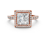 Rose gold Princess Cut Halo Diamond Ring with Pave Band and Four-Prong Setting_20