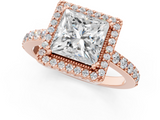 Rose gold Princess Cut Halo Diamond Ring with Pave Band and Four-Prong Setting_21