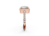 Rose gold Princess Cut Halo Diamond Ring with Pave Band and Four-Prong Setting_22