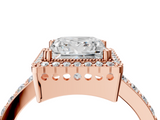 Rose gold Princess Cut Halo Diamond Ring with Pave Band and Four-Prong Setting_24