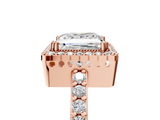 Rose gold Princess Cut Halo Diamond Ring with Pave Band and Four-Prong Setting_25