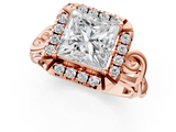 Rose gold Princess Cut Halo Diamond Ring with Scrollwork Band and Four-Prong Setting_57