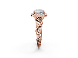 Rose gold Princess Cut Halo Diamond Ring with Scrollwork Band and Four-Prong Setting_58