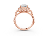 Rose gold Princess Cut Halo Diamond Ring with Scrollwork Band and Four-Prong Setting_59