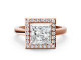 Rose gold Princess Cut Halo Diamond Ring with Solitaire Band and Prong Setting_3