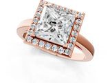 Rose gold Princess Cut Halo Diamond Ring with Solitaire Band and Prong Setting_4