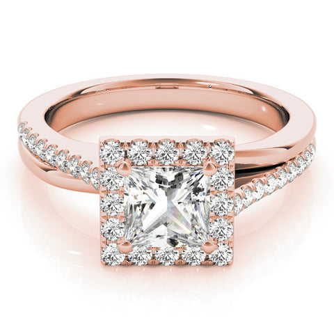Rose gold Princess Cut Halo Diamond Ring with Split Shank and Four-Prong Setting 1
