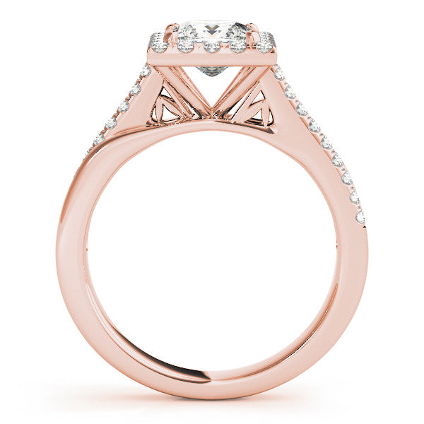 Rose gold Princess Cut Halo Diamond Ring with Split Shank and Four-Prong Setting 2