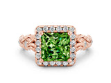 Rose gold Princess Cut Halo Diamond Solitaire with Filigree Band and Four-Prong Setting